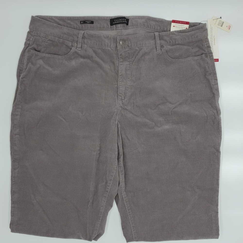 Talbots Five-Pocket Straight Curvy Corduroy Pants Taupe Gray Size 20 NWT